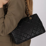 Chanel 2013 Black Lambskin Diamond CC Chain Tote