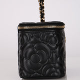 Chanel 2021 Black Lambskin Camellia Flower Rectangular Vanity Case