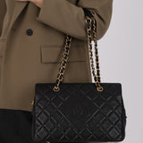 Chanel 2013 Black Lambskin Diamond CC Chain Tote