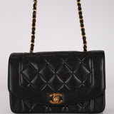 Chanel 1996 Black Lambskin Small Diana Flap 24K GP