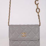 Chanel 2021 Grey Caviar Miss Coco Cardholder on Chain
