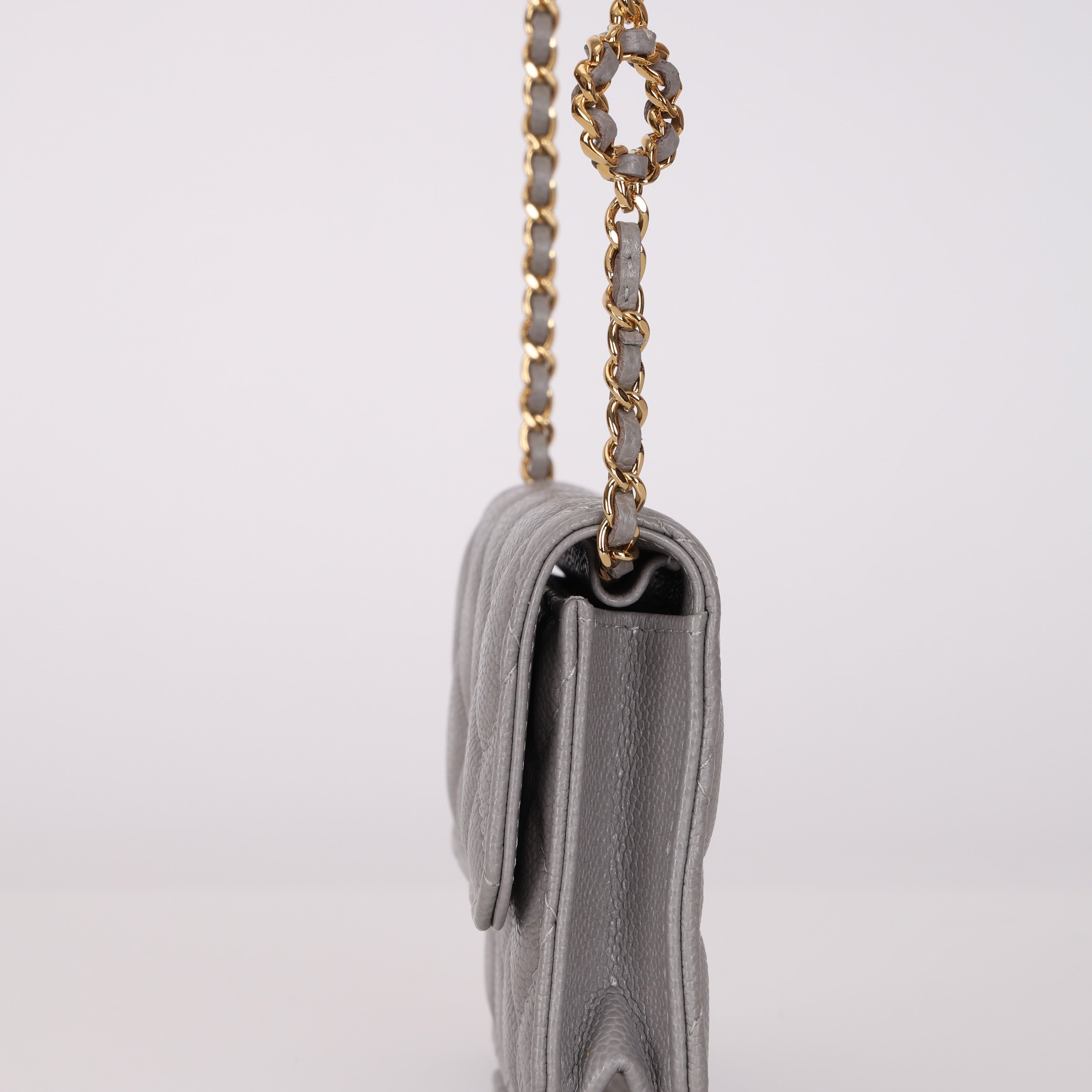 Chanel 2021 Grey Caviar Miss Coco Cardholder on Chain