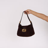 Fendi Double Flap Baguette Brown Suede