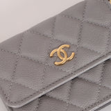 Chanel 2021 Grey Caviar Miss Coco Cardholder on Chain