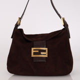 Fendi Double Flap Baguette Brown Suede