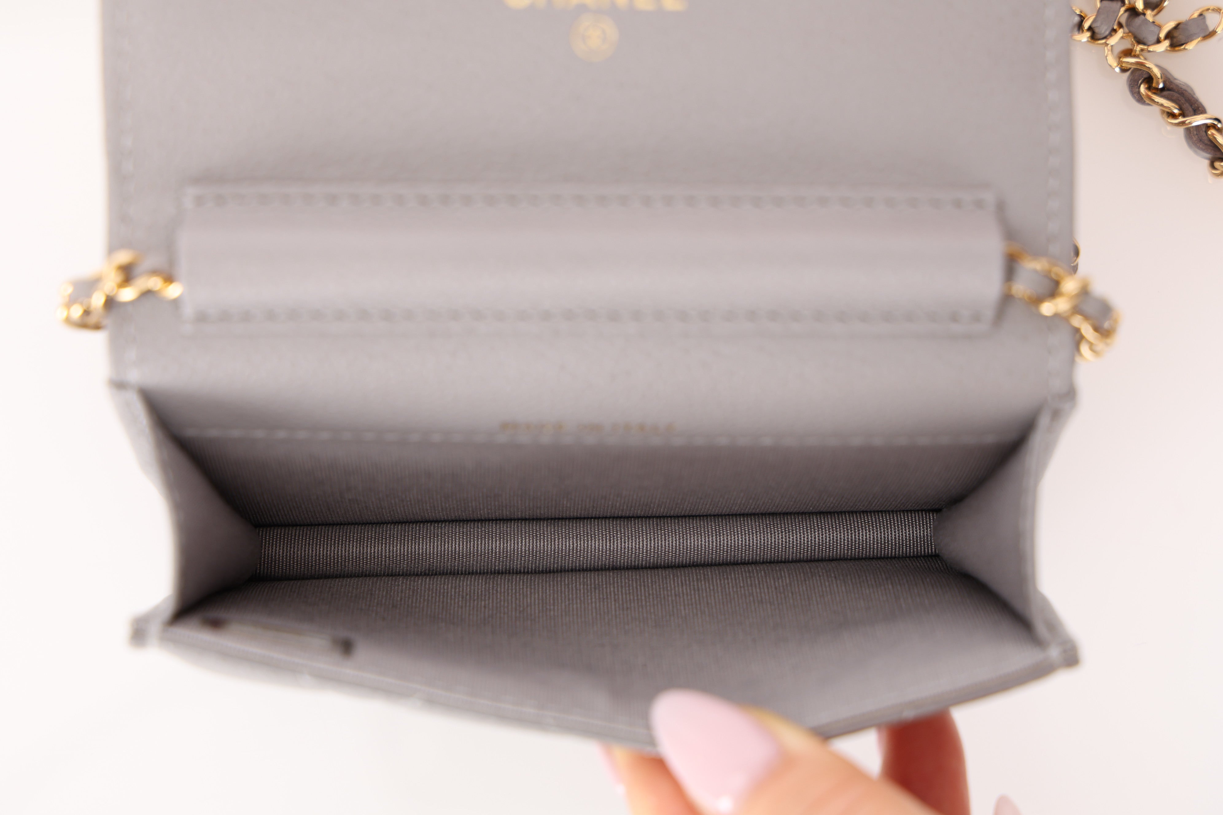 Chanel 2021 Grey Caviar Miss Coco Cardholder on Chain