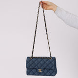 Chanel 2022 Quilted Trompe L'oeil Denim Small Classic Flap GHW