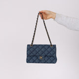 Chanel 2022 Quilted Trompe L'oeil Denim Small Classic Flap GHW