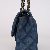 Chanel 2022 Quilted Trompe L'oeil Denim Small Classic Flap GHW