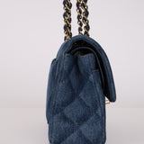 Chanel 2022 Quilted Trompe L'oeil Denim Small Classic Flap GHW