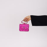 Chanel 2023 Pink Iridescent Patent Quilted CC Hook Card Holder
