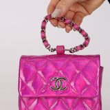 Chanel 2023 Pink Iridescent Patent Quilted CC Hook Card Holder