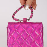 Chanel 2023 Pink Iridescent Patent Quilted CC Hook Card Holder