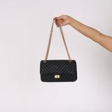 Chanel 2.55 Reissue Double Flap Black Chevron Calfskin 2018 AGHW