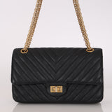 Chanel 2.55 Reissue Double Flap Black Chevron Calfskin 2018 AGHW