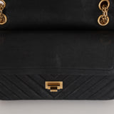 Chanel 2.55 Reissue Double Flap Black Chevron Calfskin 2018 AGHW