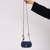 Rare Chanel 2009 Midnight Blue Quilted Lambskin Valentine Hearts Extra Mini Flap Bag