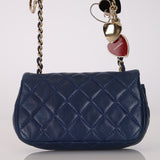 Rare Chanel 2009 Midnight Blue Quilted Lambskin Valentine Hearts Extra Mini Flap Bag