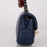 Rare Chanel 2009 Midnight Blue Quilted Lambskin Valentine Hearts Extra Mini Flap Bag