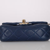 Rare Chanel 2009 Midnight Blue Quilted Lambskin Valentine Hearts Extra Mini Flap Bag