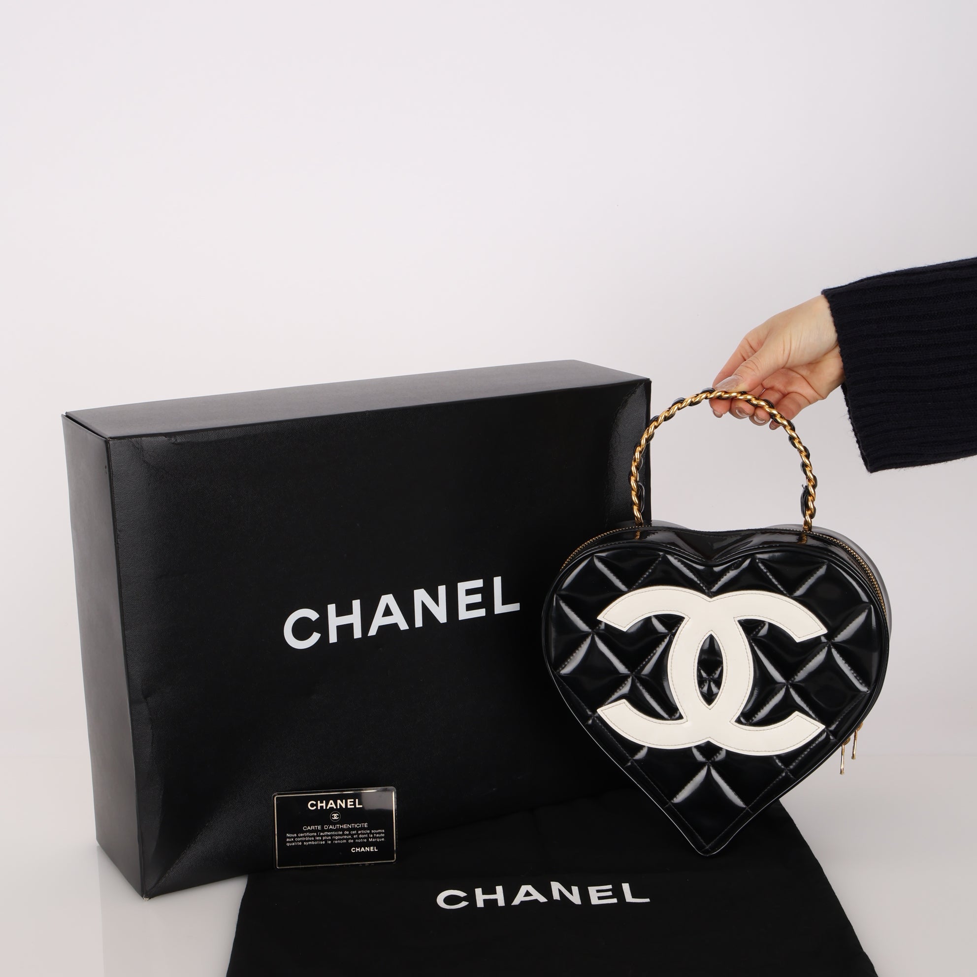 Ultra-Rare Chanel Heart Top Handle Bag Black Patent 1995