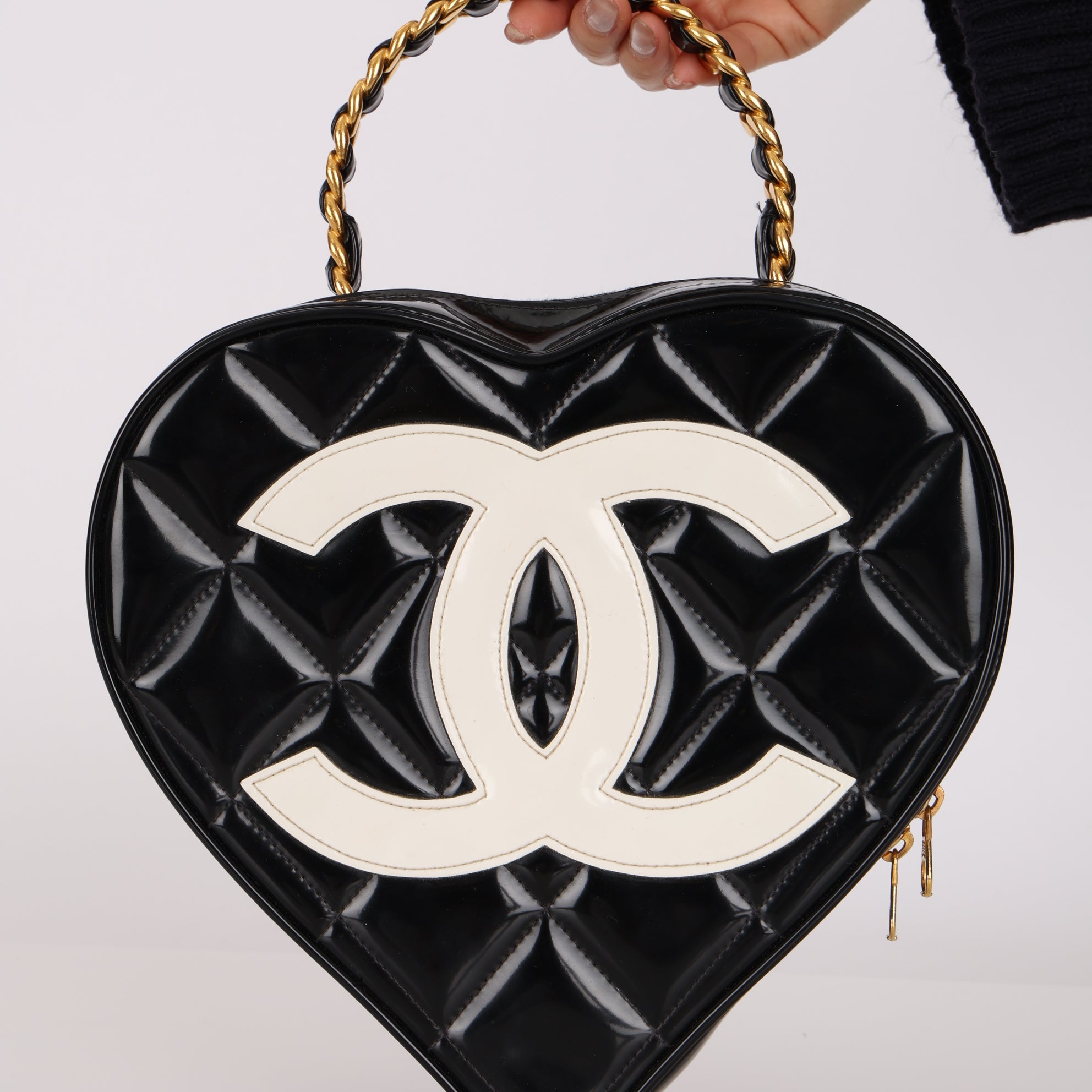 Ultra-Rare Chanel Heart Top Handle Bag Black Patent 1995