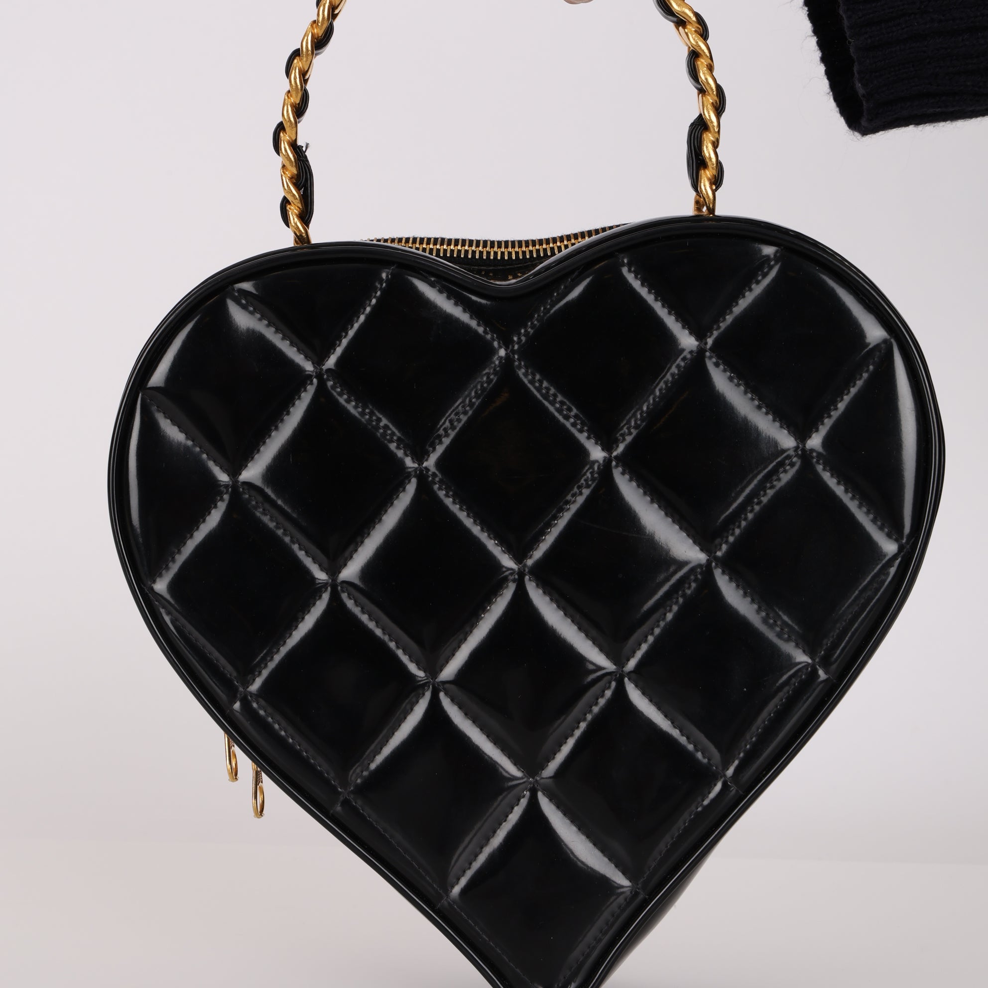 Ultra-Rare Chanel Heart Top Handle Bag Black Patent 1995