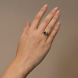 1980's 18K Yellow Gold Sapphire and Diamond Solitaire Halo Ring, Size US 6.75