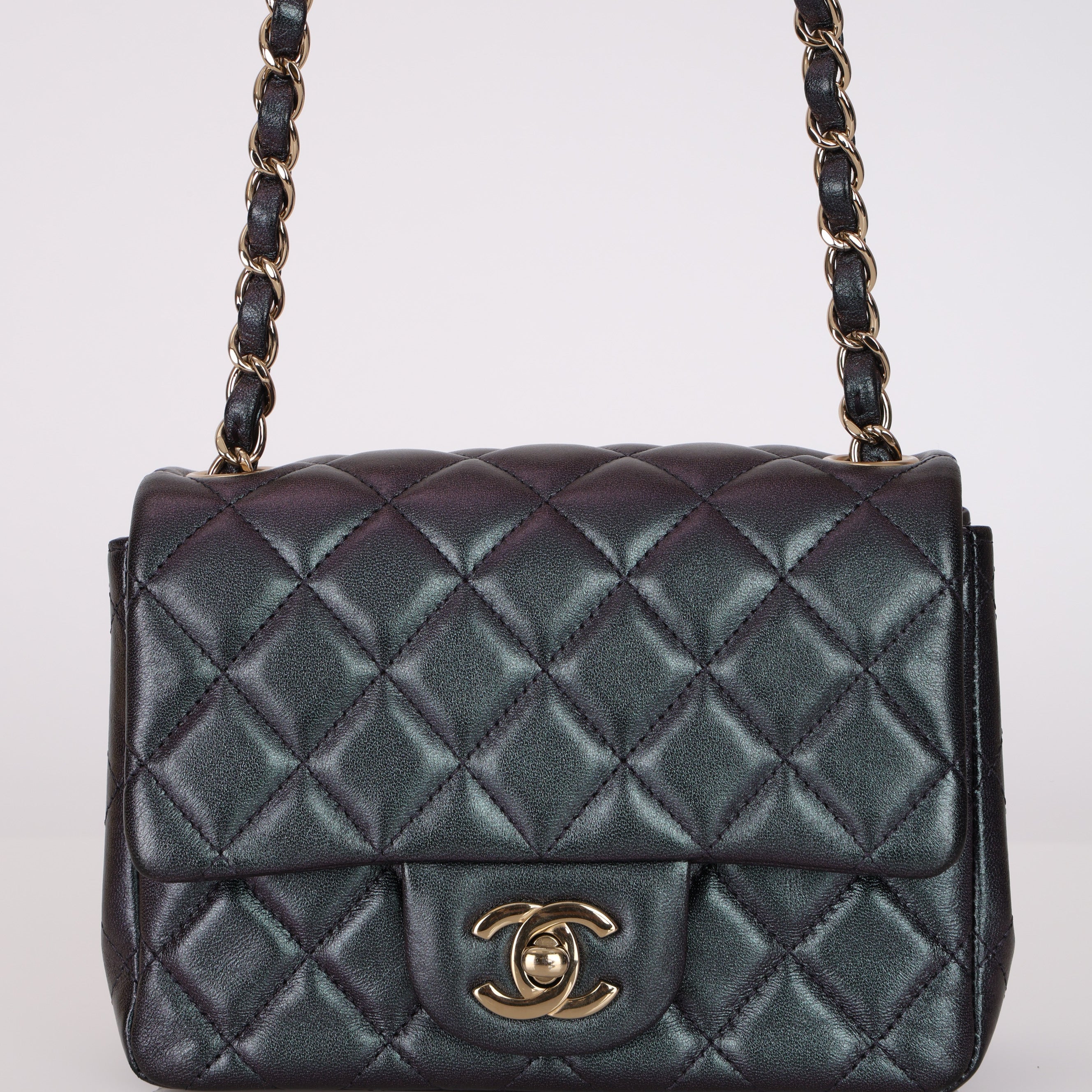 Chanel 2022 Purple Lambskin Iridescent Mini Square Flap Bag