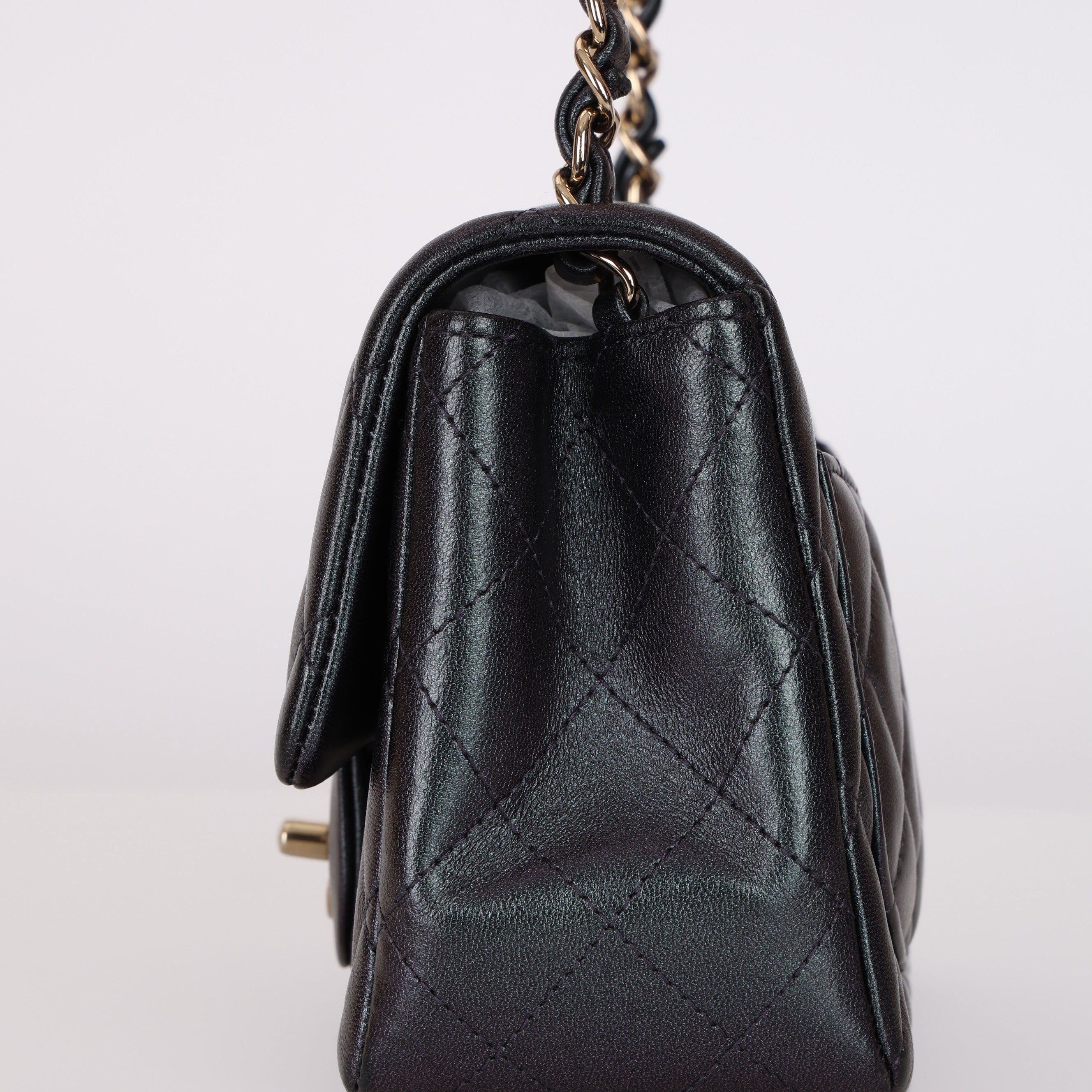 Chanel 2022 Purple Lambskin Iridescent Mini Square Flap Bag