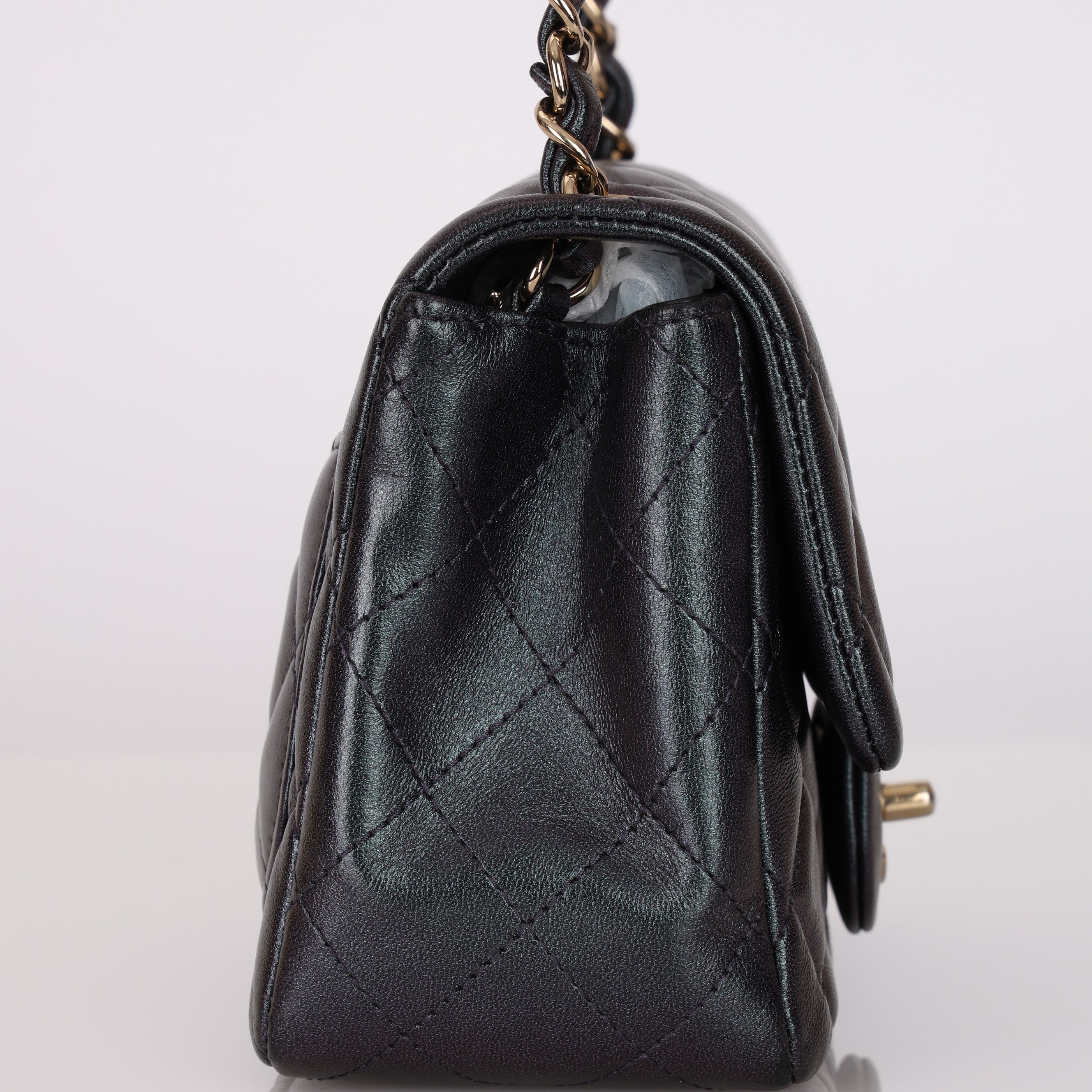 Chanel 2022 Purple Lambskin Iridescent Mini Square Flap Bag