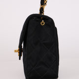 Chanel Turnlock Mini Square Flap Black Satin 1994 24K GP