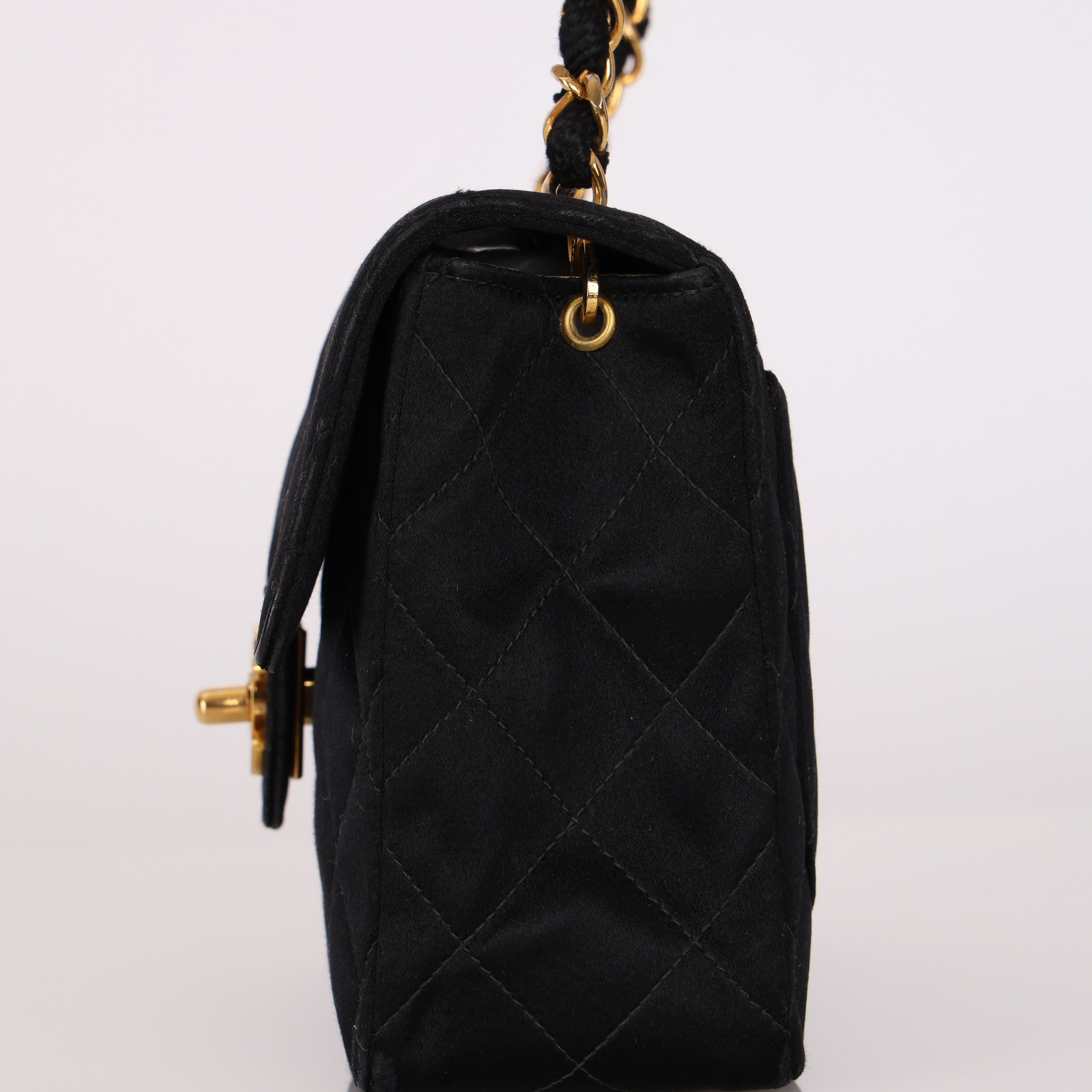 Chanel Turnlock Mini Square Flap Black Satin 1994 24K GP