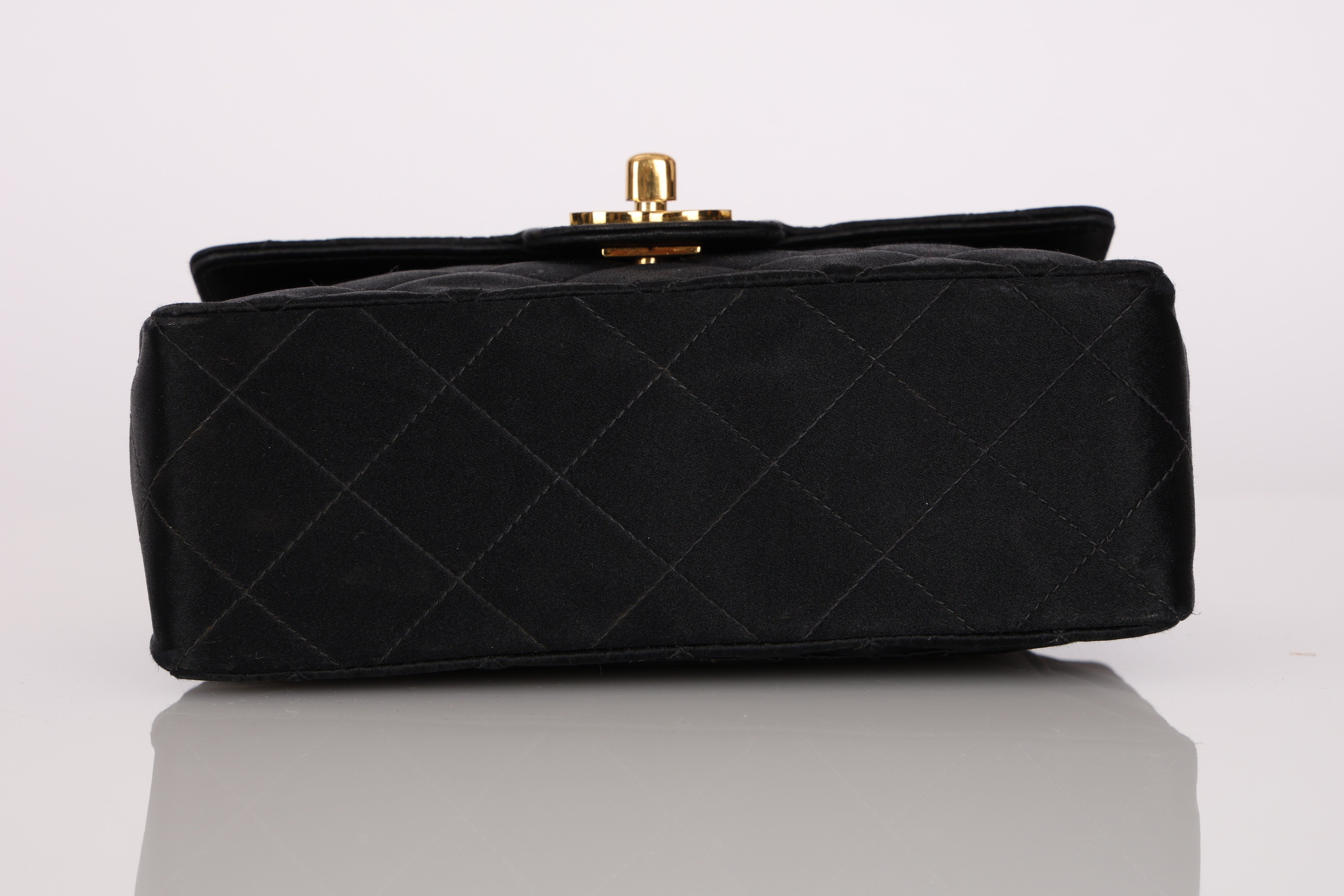Chanel Turnlock Mini Square Flap Black Satin 1994 24K GP