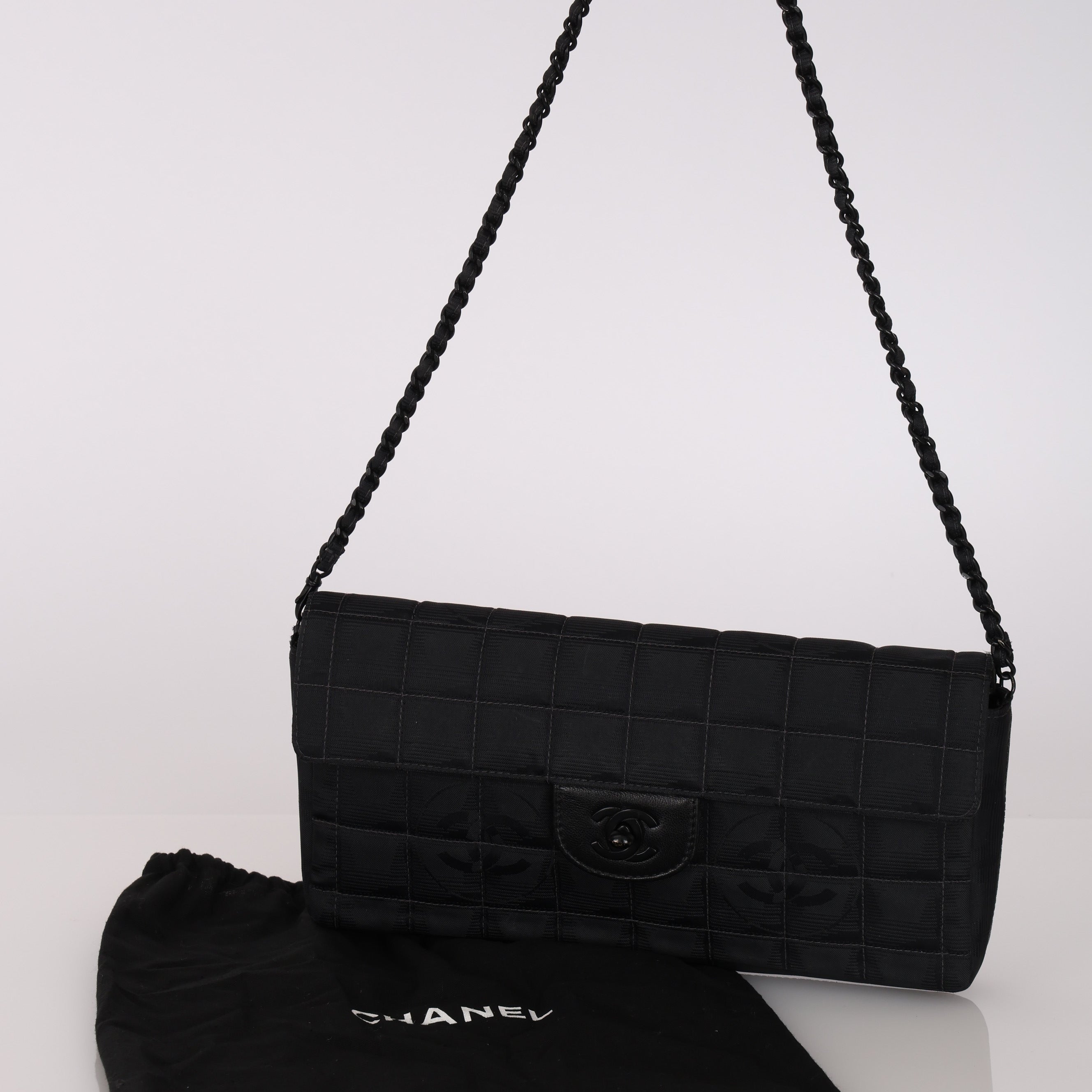 Chanel 2003 East West Black Travel Ligne Flap Bag