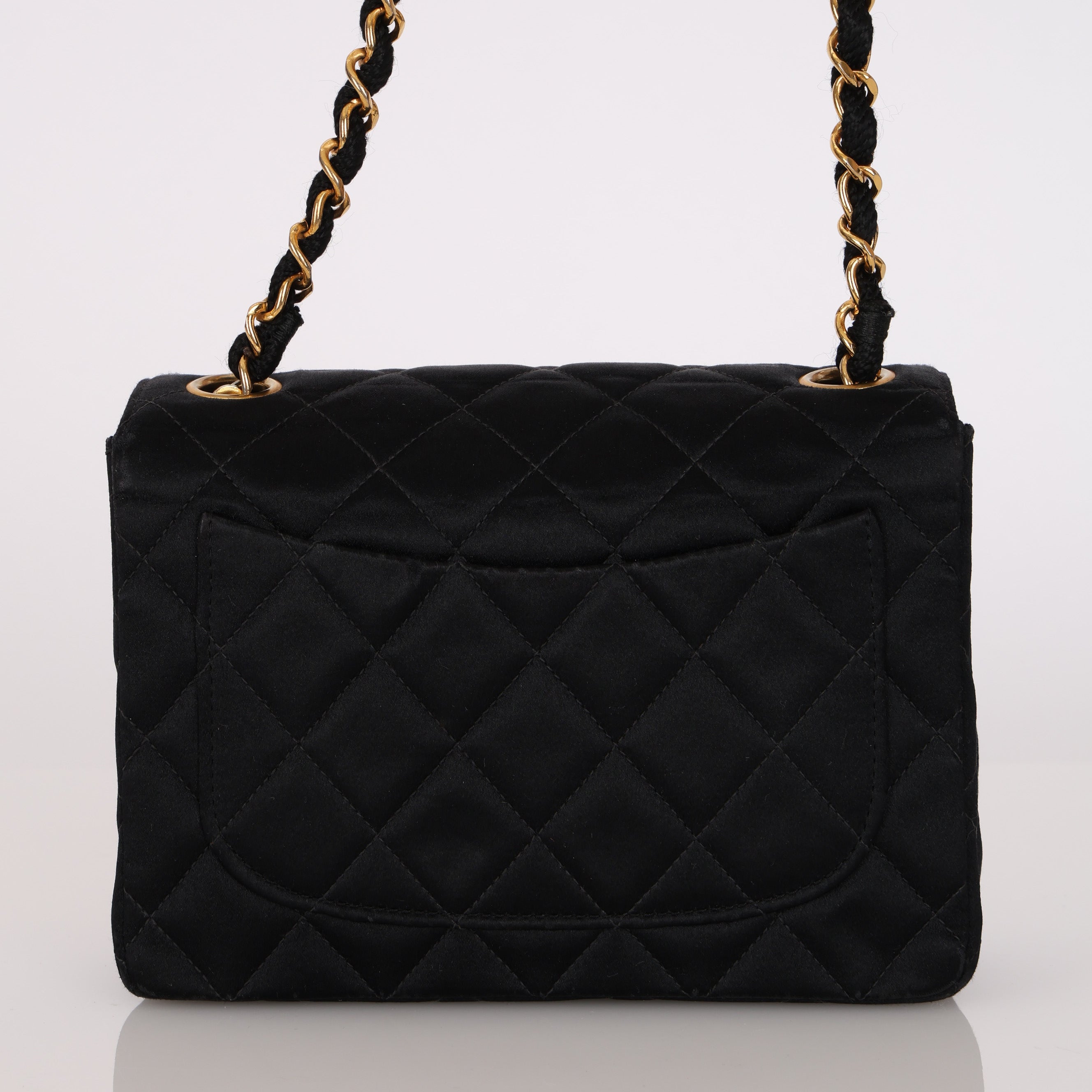 Chanel Turnlock Mini Square Flap Black Satin 1994 24K GP