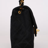 Chanel Turnlock Mini Square Flap Black Satin 1994 24K GP