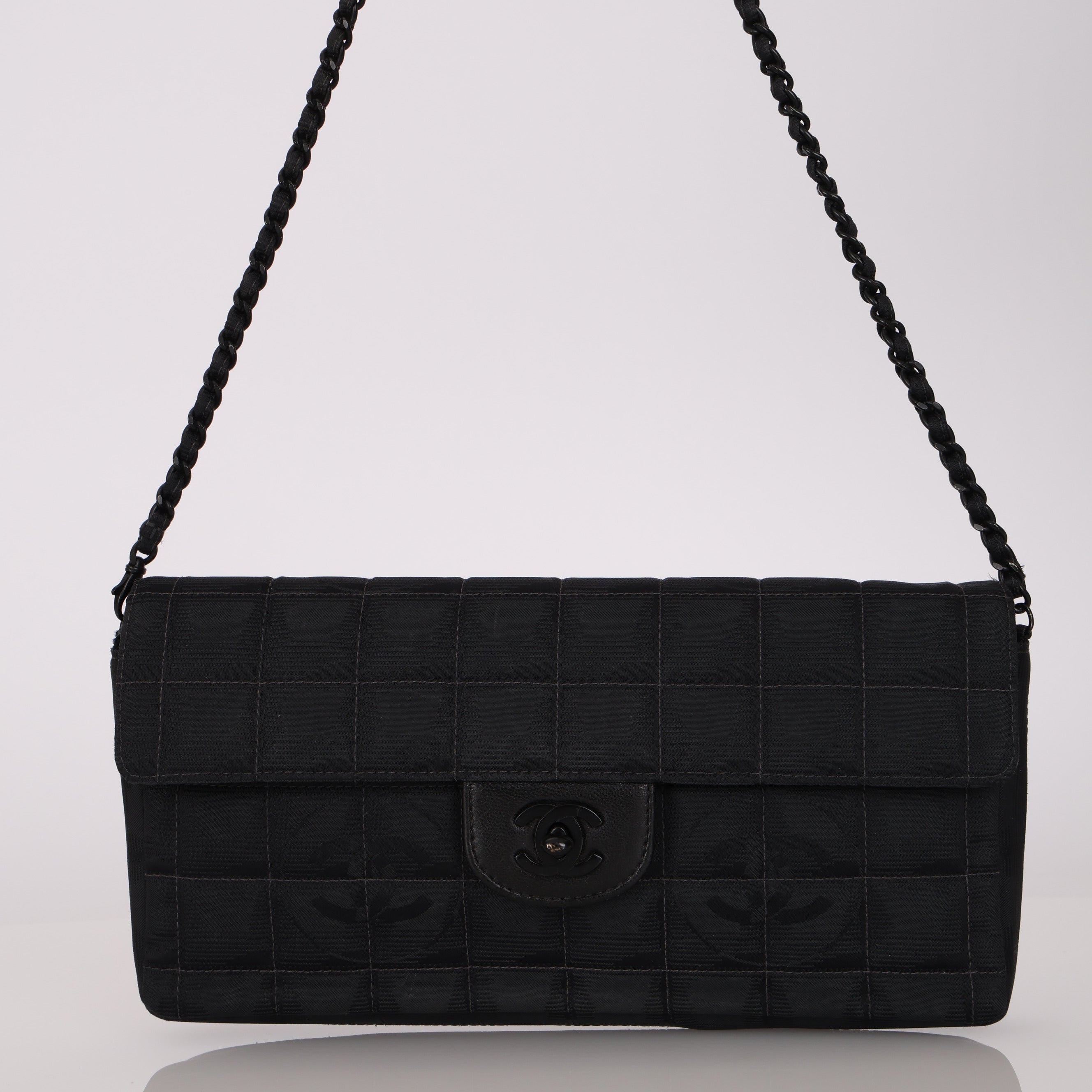 Chanel 2003 East West Black Travel Ligne Flap Bag