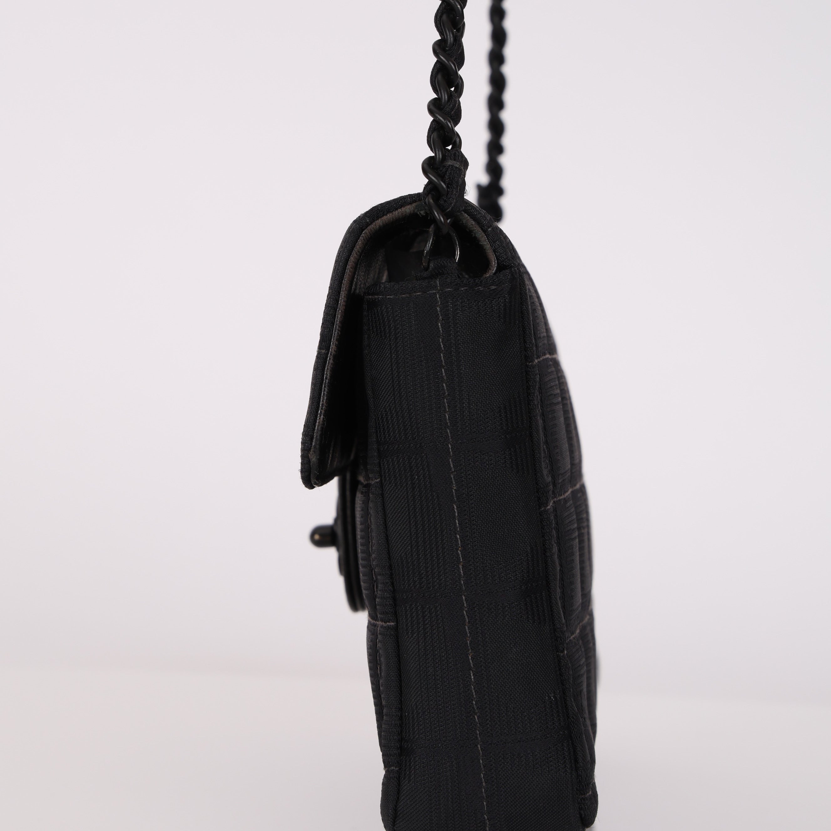 Chanel 2003 East West Black Travel Ligne Flap Bag
