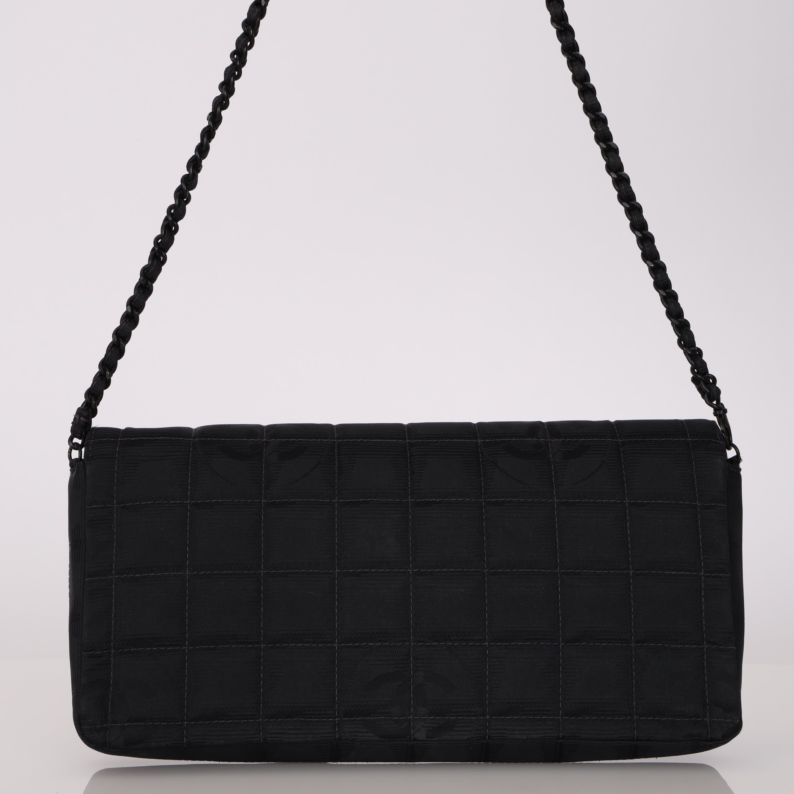 Chanel 2003 East West Black Travel Ligne Flap Bag