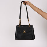 Chanel Front Pocket Turnlock Tote Black Caviar 1995 24K GP