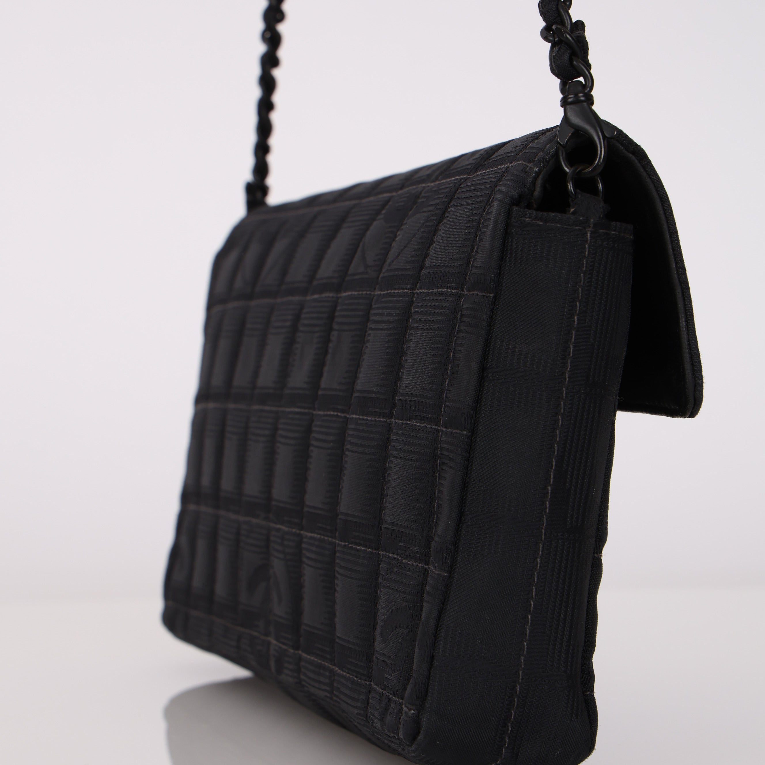 Chanel 2003 East West Black Travel Ligne Flap Bag