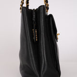 Chanel Front Pocket Turnlock Tote Black Caviar 1995 24K GP