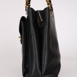 Chanel Front Pocket Turnlock Tote Black Caviar 1995 24K GP