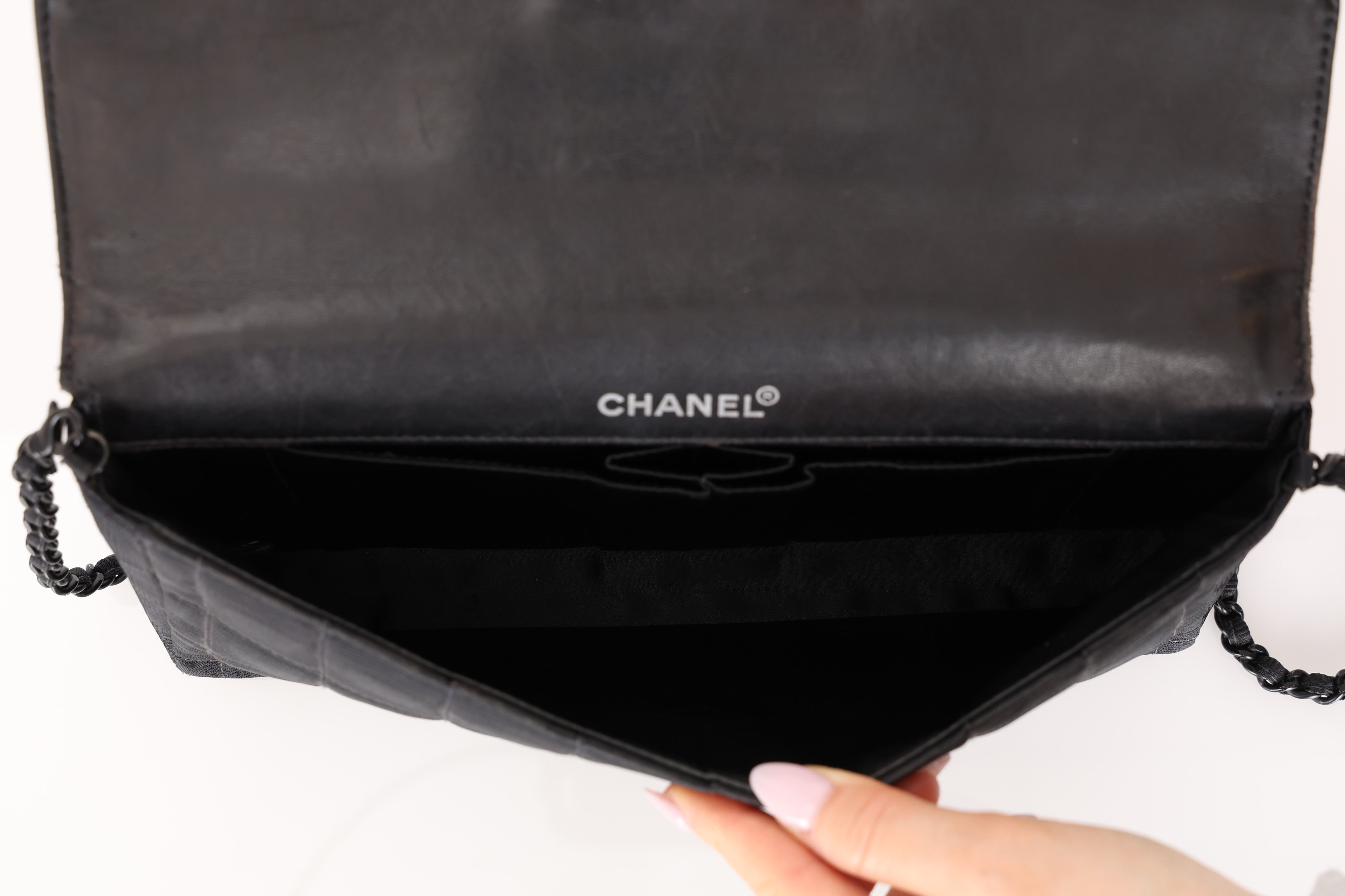 Chanel 2003 East West Black Travel Ligne Flap Bag