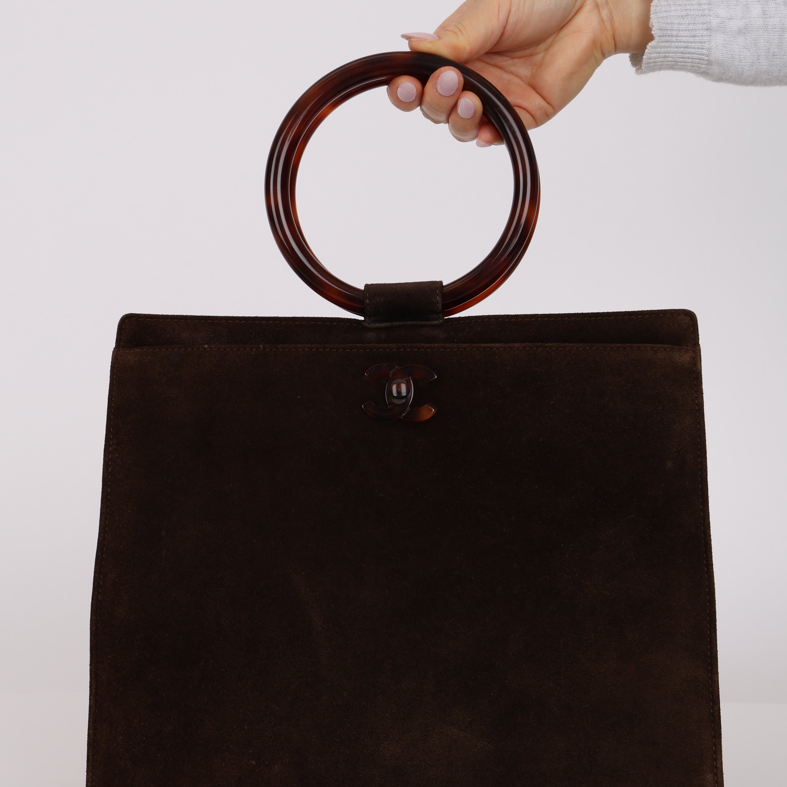 Chanel 1998 Chocolate Suede Resin Top Handle