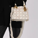 Limited Edition Dior 2017 Blanc Lambskin Beaded Fringe Medium Lady Dior
