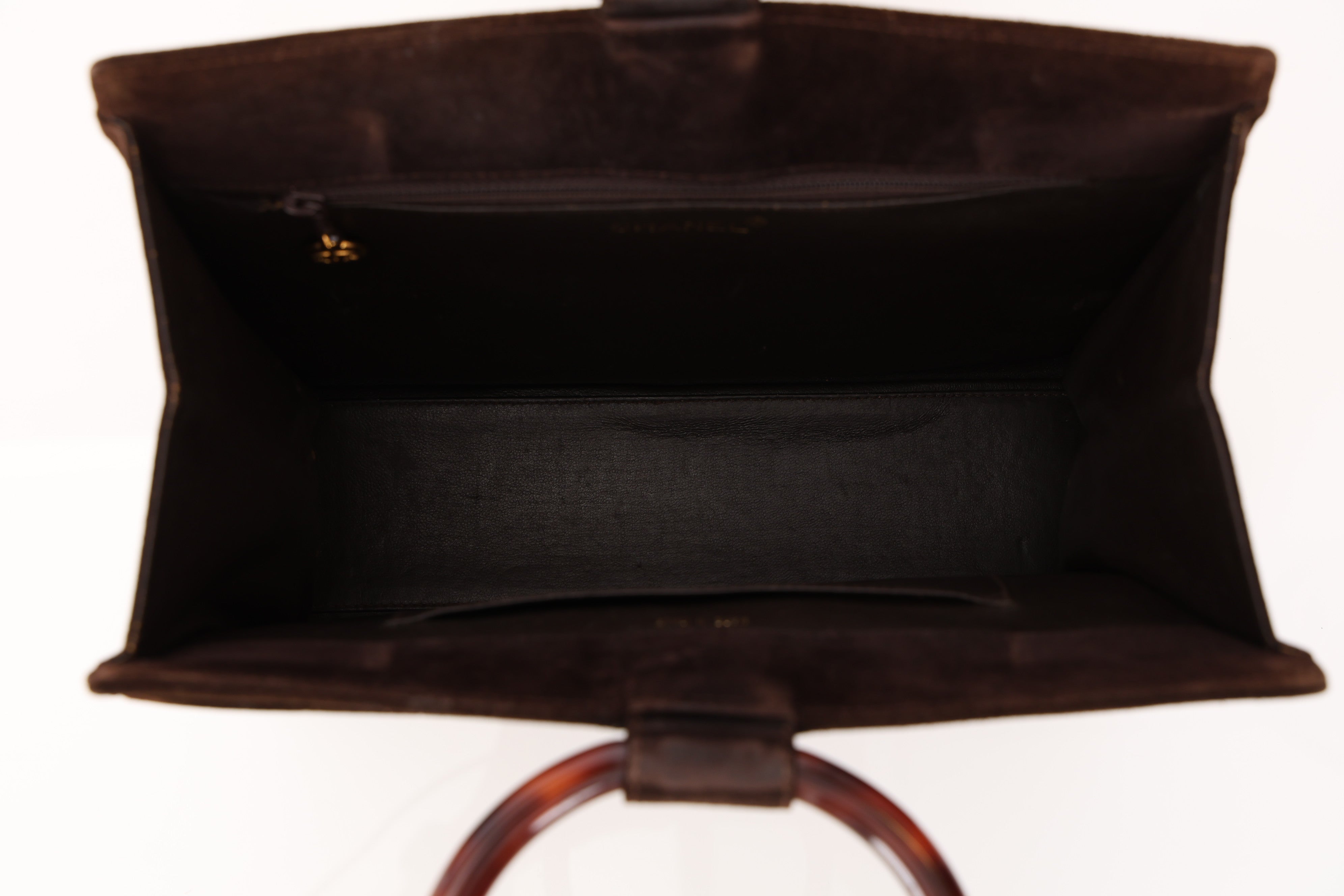 Chanel 1998 Chocolate Suede Resin Top Handle
