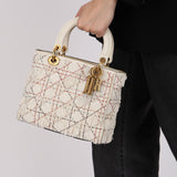 Limited Edition Dior 2017 Blanc Lambskin Beaded Fringe Medium Lady Dior