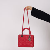 Dior 2015 Raspberry Lambskin Cannage Small Lady Dior